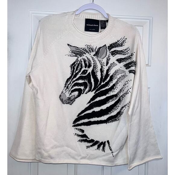 Michael Simon Vintage Zebra Beaded Spun Silk Blend Sweater - Size Large - OG - Picture 1 of 9